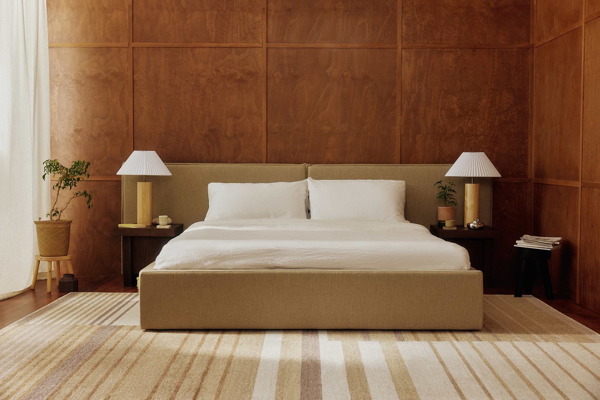 Ara Bed in Flax Haven, three-quarter view