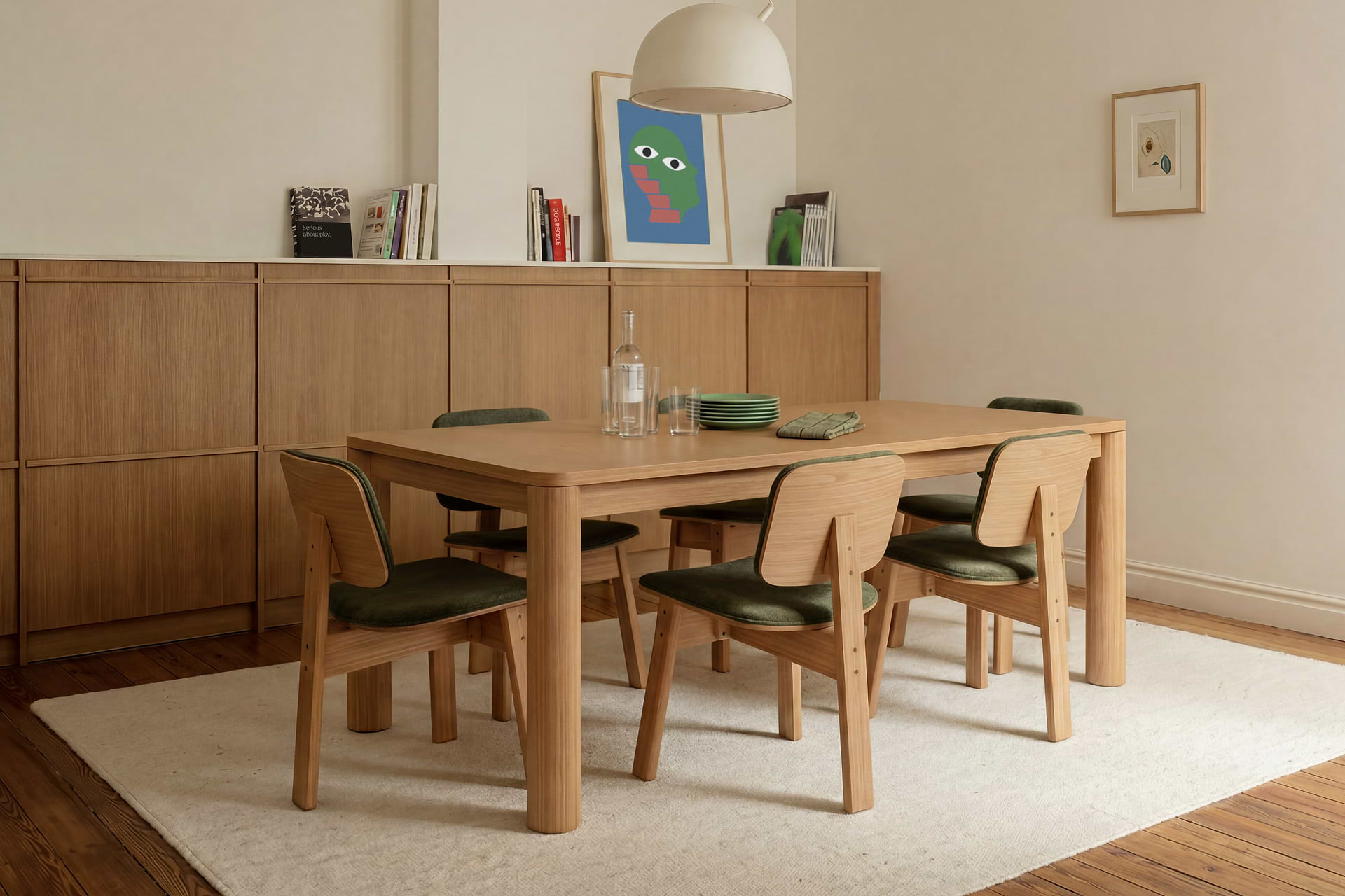 Orsa Extended Dining Set - 6 chairs in Oak, three-quarter view
