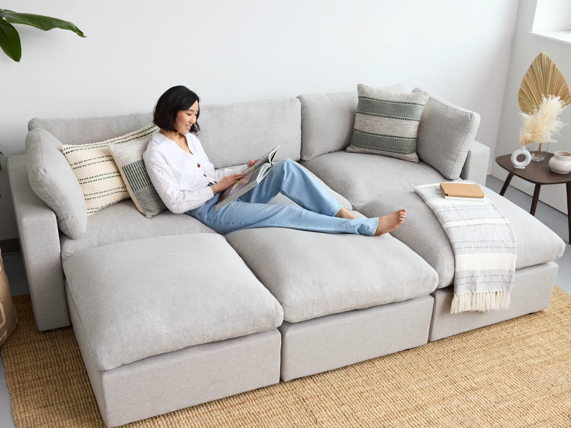 A woman on a sofa