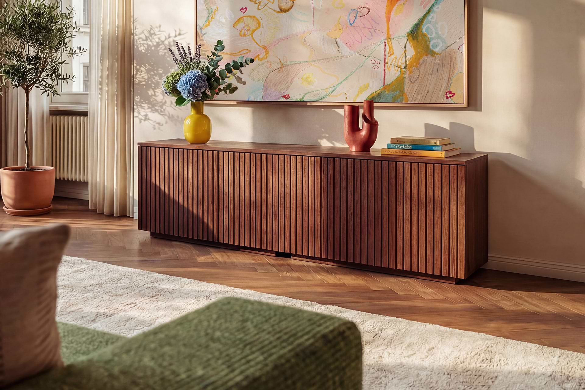 Aurora Credenza in a living room